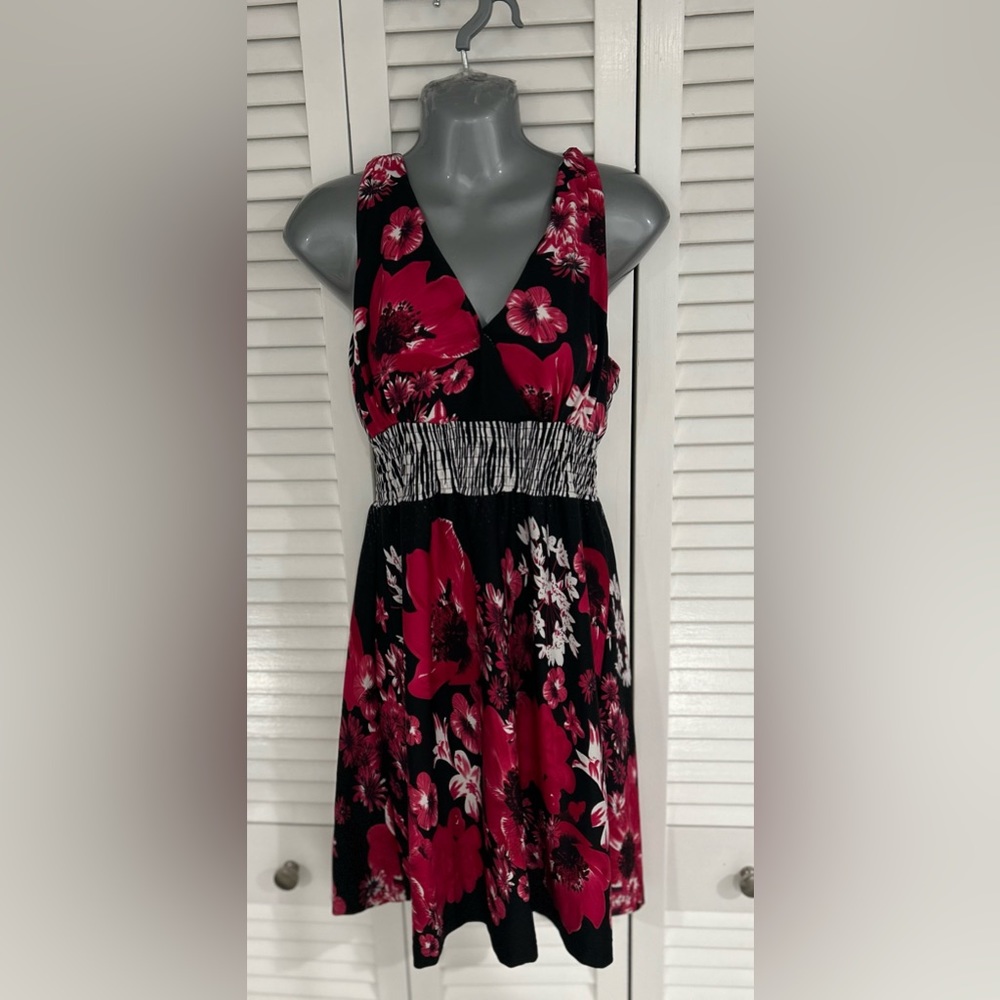 Dots Vintage black and pink floral dress .